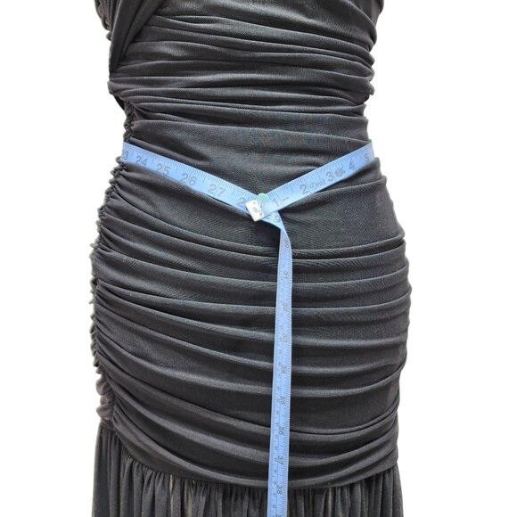 One-Shoulder Black Ruched Evening Gown With Sheer Skirt Size S - Picture 9 of 9